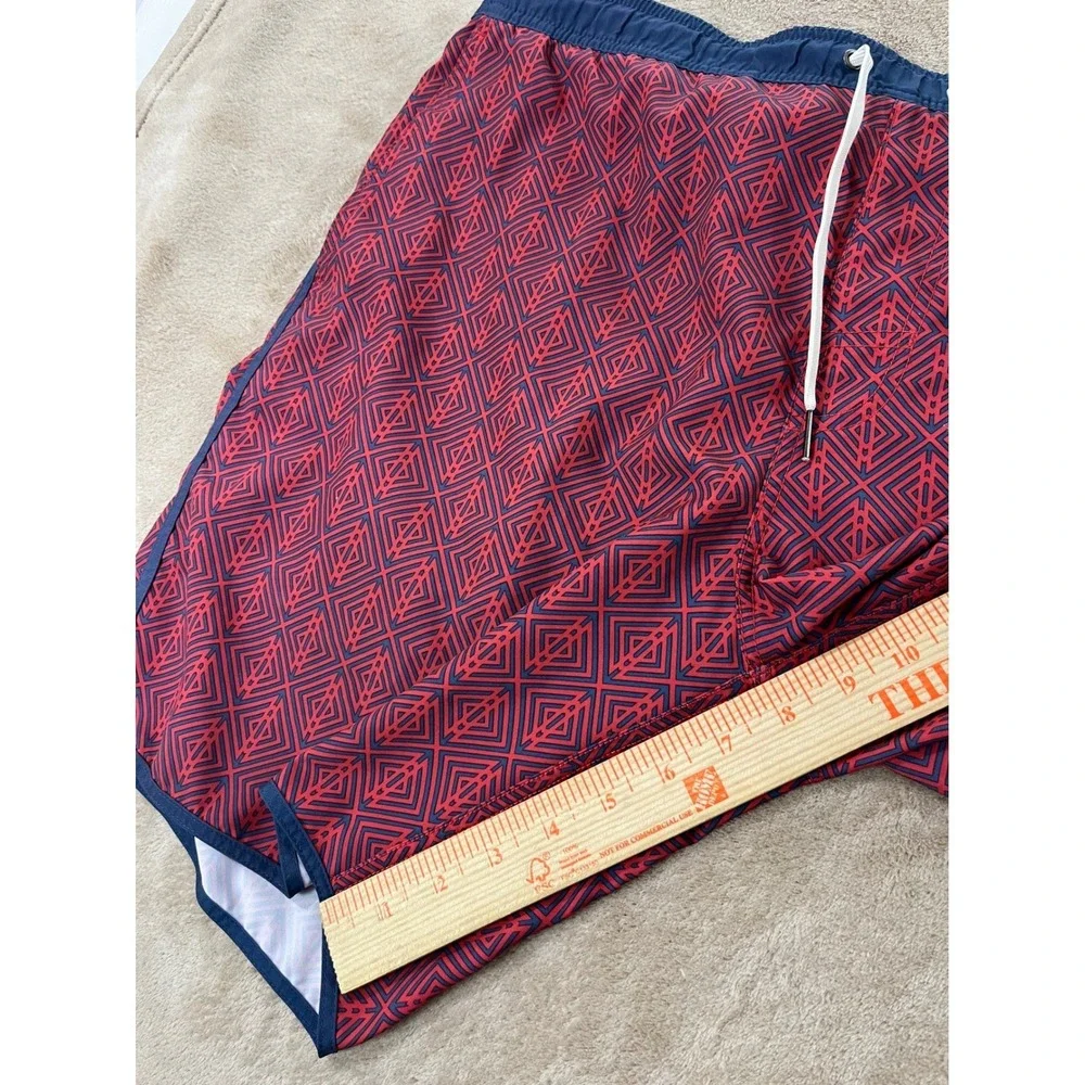 Fair Harbor Swim Trunks Shorts XL Red Geometric Pattern Recycled Polyester Blend